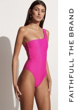 Faithfull the Brand Fuchsia One-Shoulder Swimsuit